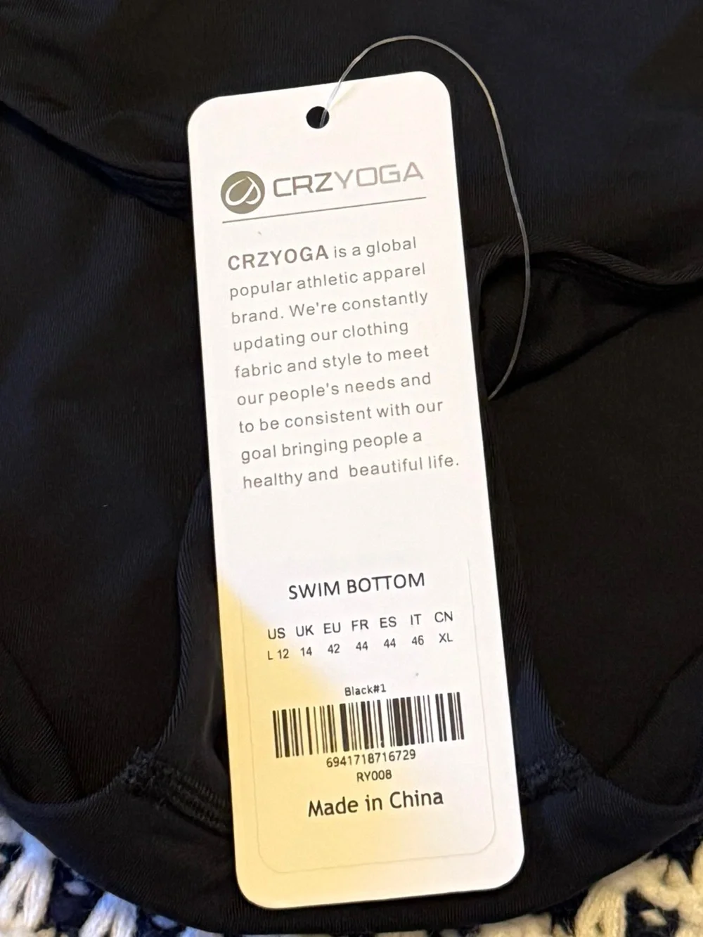 NWT - CRZ YOGA Black Side Tie Swim Bottom medium rise size L